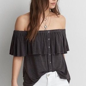 AEO Soft & Sexy Slub Off the Shoulder Ruffle Top